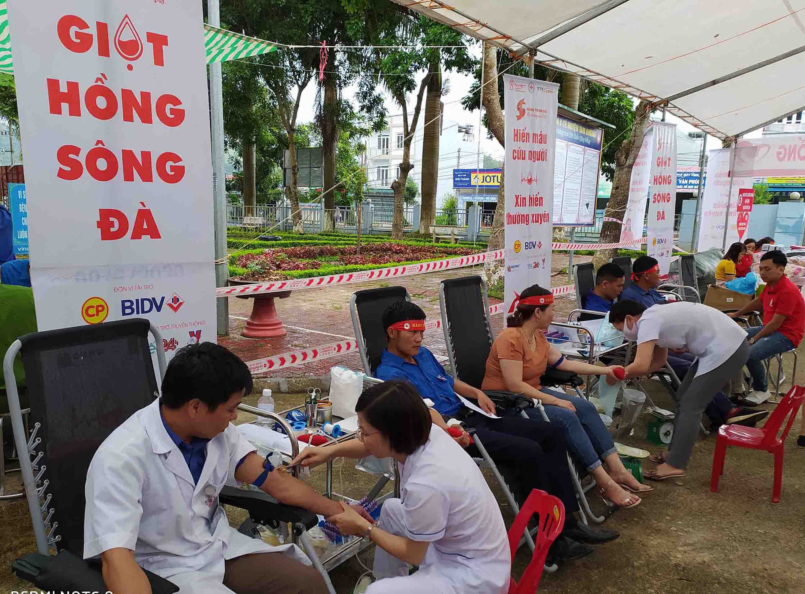 Lực lượng ĐVTN tham gia hiến máu.