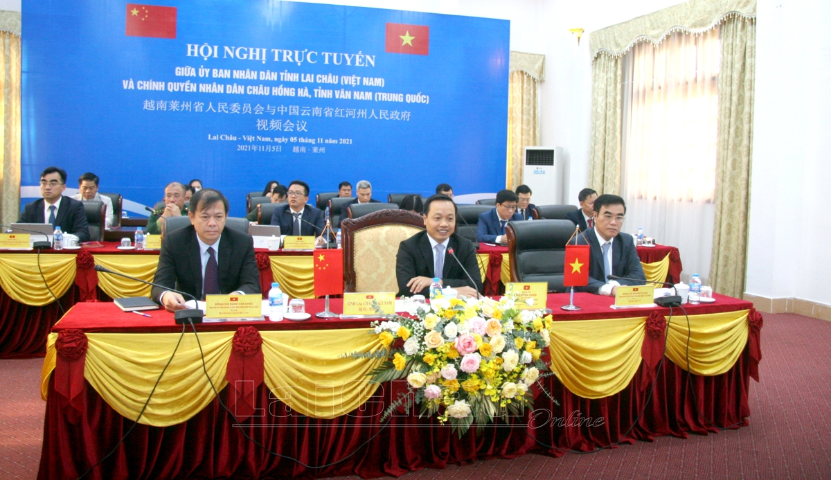 Quang cảnh Hội nghị trực tuyến tại điểm cầu tỉnh Lai Châu.