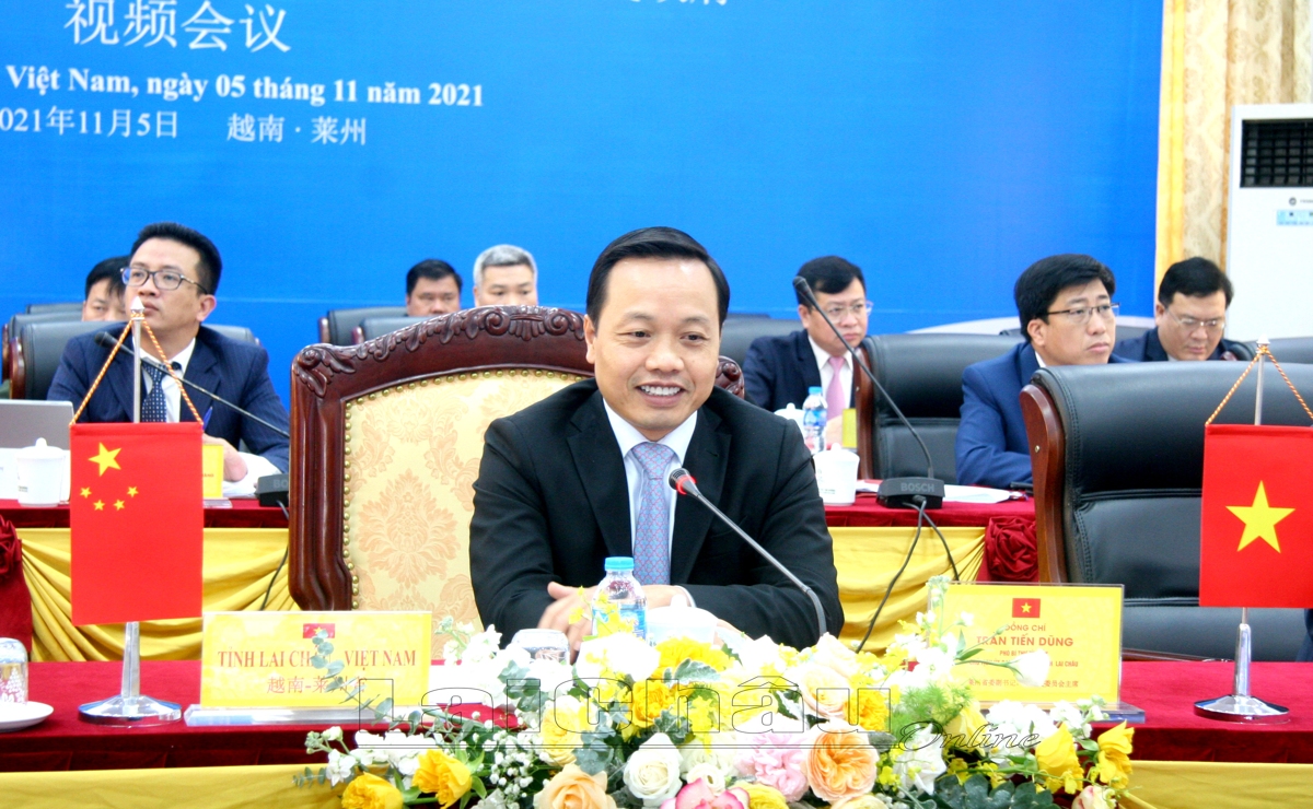 Đồng chí Trần Tiến Dũng - Phó Bí thư Tỉnh ủy, Chủ tịch UBND tỉnh phát biểu tại Hội nghị trực tuyến.