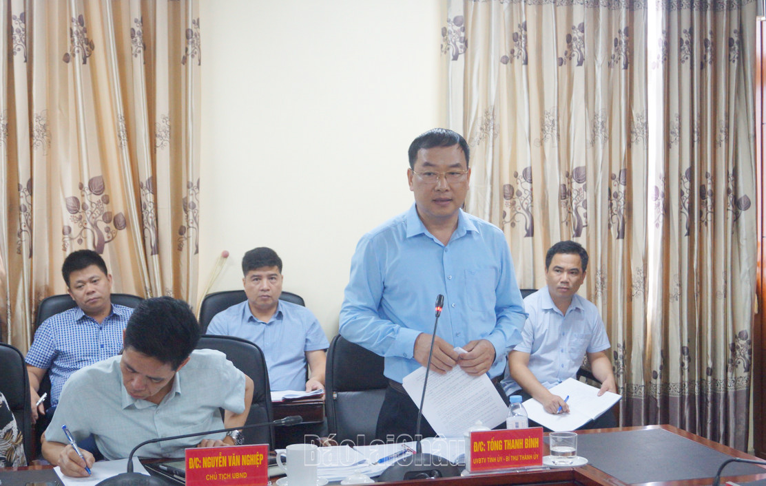 Đồng chí Tống Thanh Bình - Uỷ viên Ban Thường vụ Tỉnh uỷ, Bí thư Thành uỷ thông tin tình hình phát triển kinh tế - xã hội của địa phương