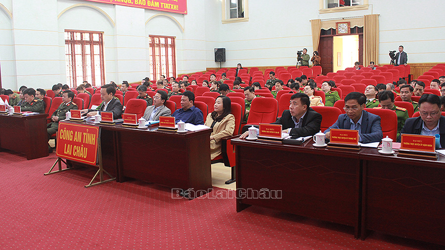 Quang cảnh hội nghị tại điểm cầu tỉnh Lai Châu.