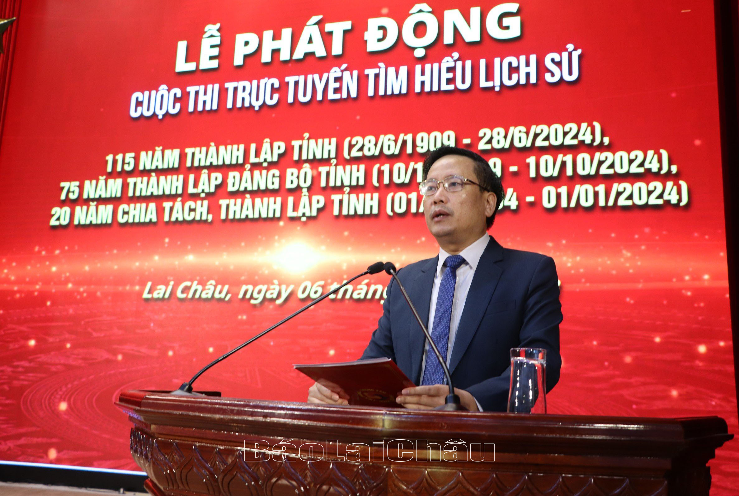 Đồng chí Lê Đức Dục - Trưởng ban Tuyên giáo Tỉnh uỷ phát biểu khai mạc lễ phát động Cuộc thi. 
