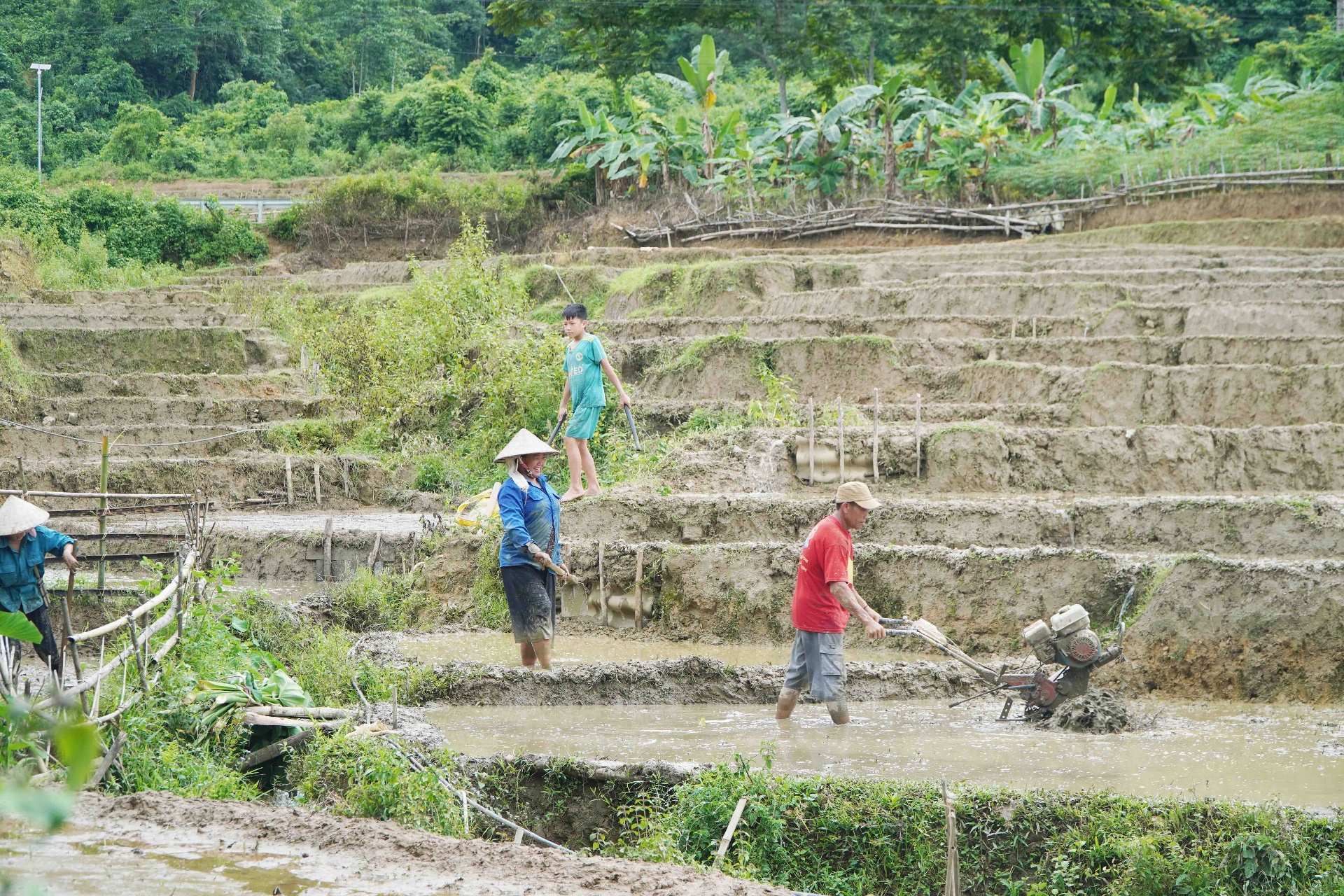 Người dân bản Phiêng Diểm, xã Lê Lợi tích cực thi đua lao động, sản xuất chào mừng việc tổ chức Đại hội Đảng bộ xã lần thứ I.