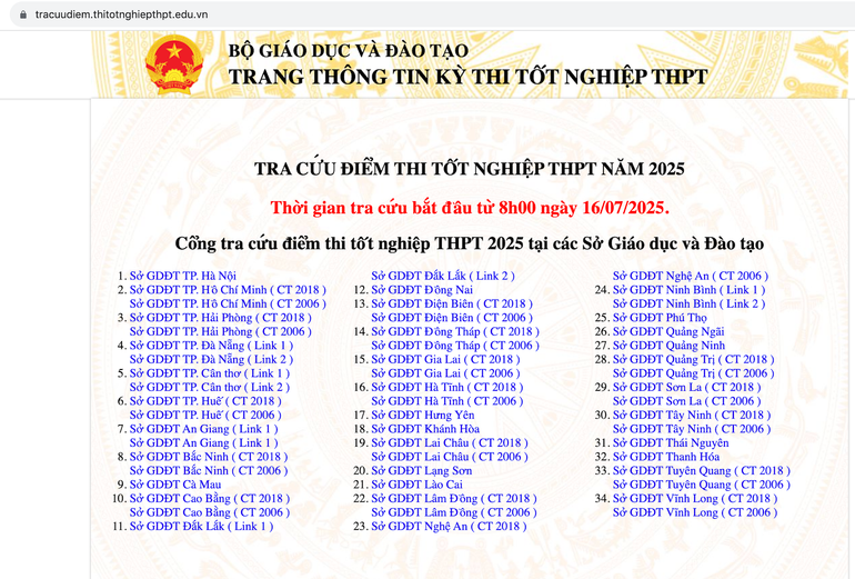 Chính thức công bố điểm thi tốt nghiệp THPT 2025