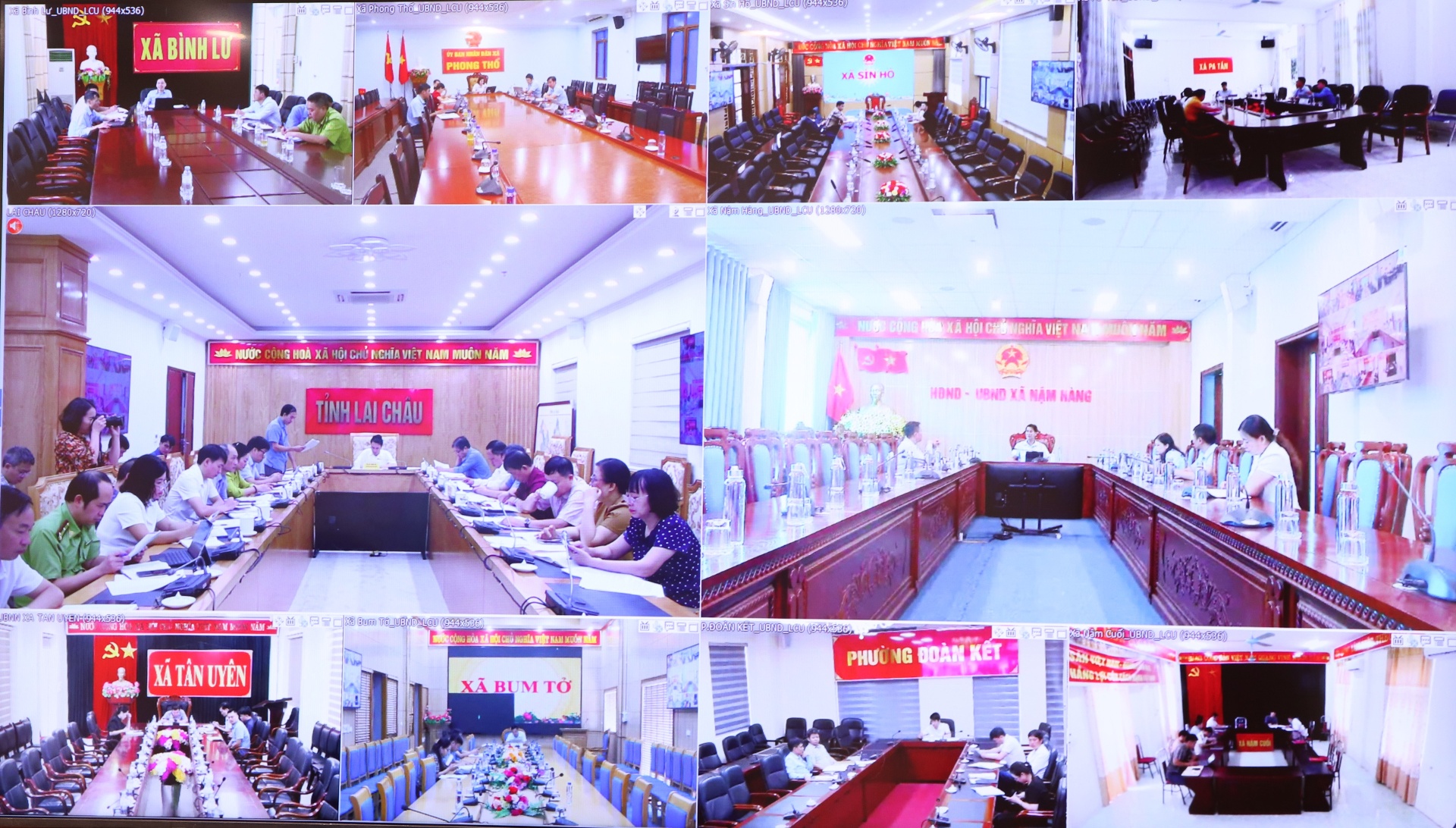 Hội nghị được tổ chức theo hình thức trực tuyến từ tỉnh đến các xã, phường.
