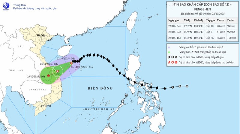 Bão số 12 giật cấp 12 cách thành phố Đà Nẵng 310km
