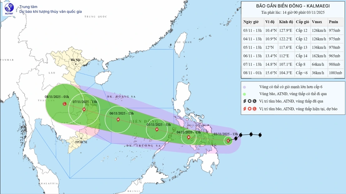 Bão Kalmaegi đang tiến nhanh vào Biển Đông, có khả năng mạnh lên cấp 14