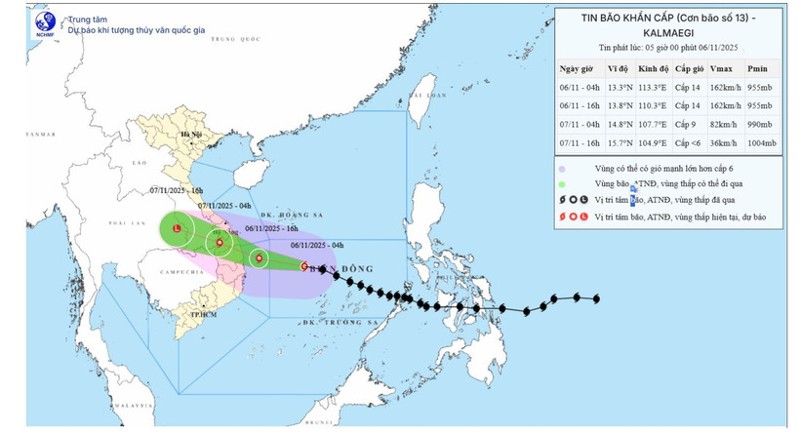 Bão số 13 đang mạnh cấp 14, di chuyển nhanh, hướng trực tiếp vào Quy Nhơn (Gia Lai)