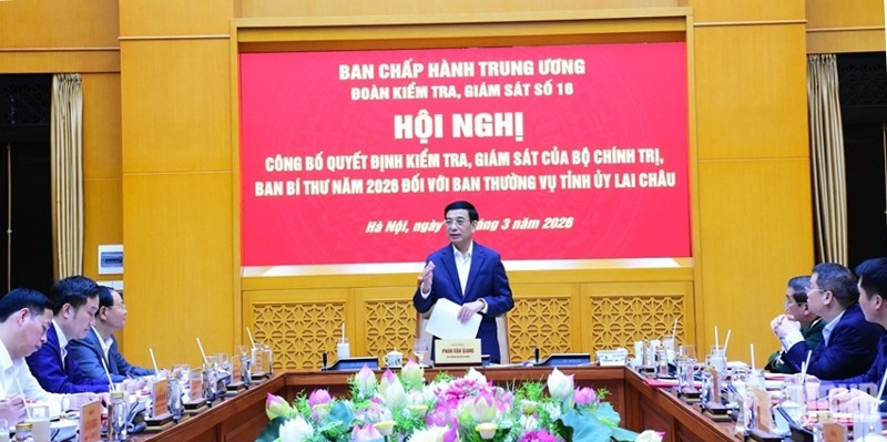 Đại tướng Phan Văn Giang chủ trì Hội nghị công bố quyết định kiểm tra, giám sát năm 2026 đối với Ban Thường vụ Tỉnh ủy Lai Châu