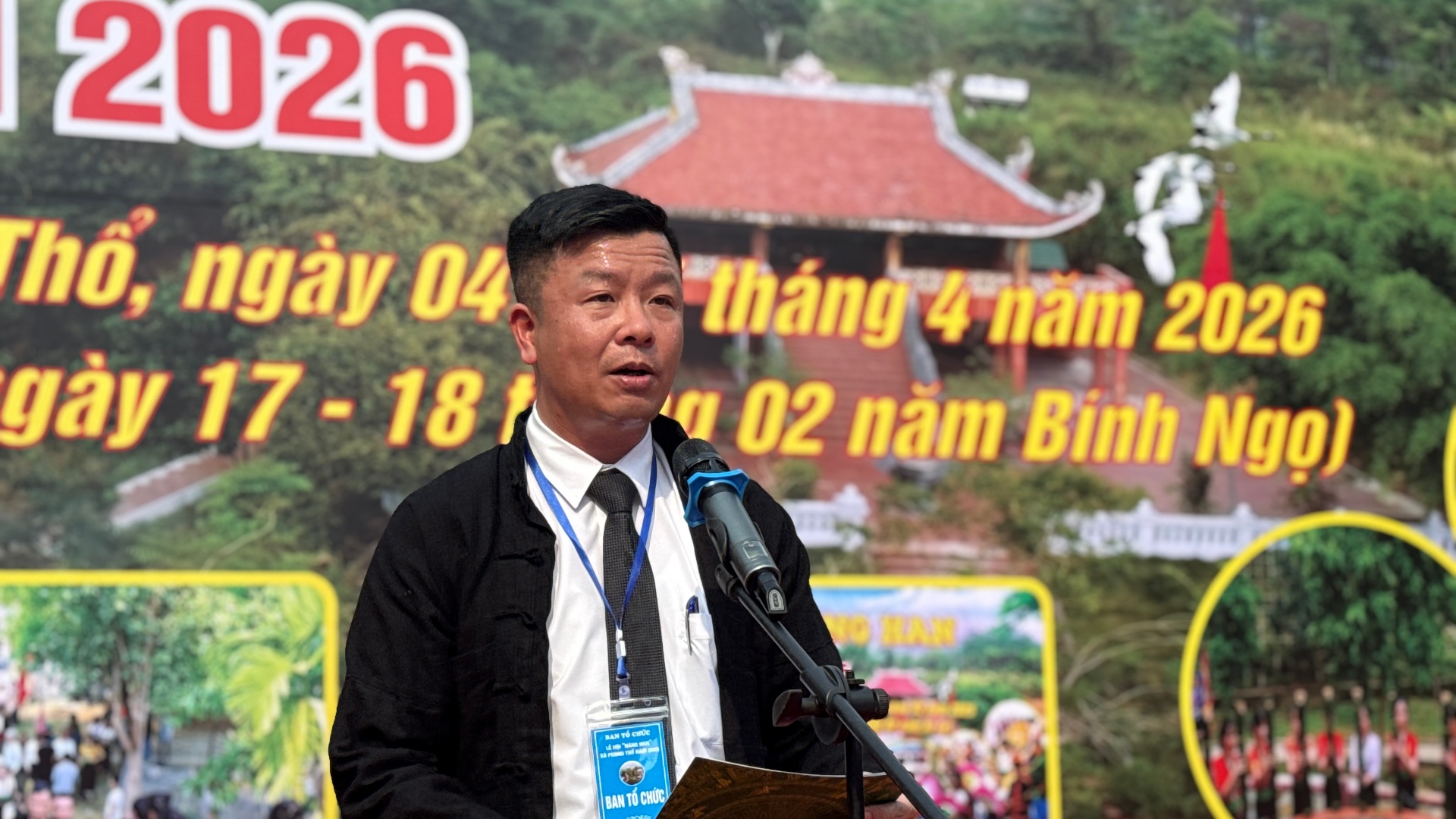 : Đồng chí Trịnh Khắc Tấn - Uỷ viên Ban Thường vụ Đảng uỷ, Phó Chủ tịch UBND xã, Trưởng Ban tổ chức Lễ hội.Phát biểu khai mạc 