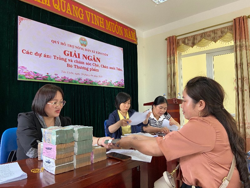 Giải ngân vốn Quỹ Hỗ trợ nông dân cho hội viên tại xã Tân Uyên 