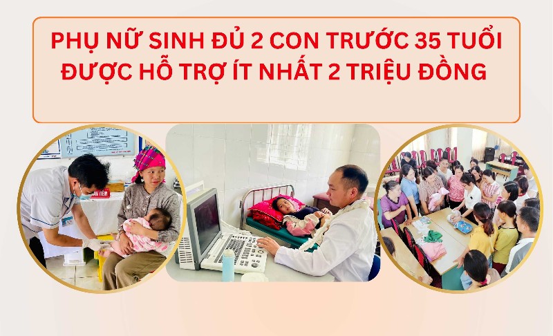 Phụ nữ sinh đủ 2 con trước 35 tuổi được hỗ trợ ít nhất 2 triệu đồng 