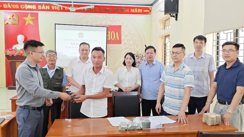 Giải ngân Quỹ hỗ trợ nông dân tỉnh cho Dự án trồng và chăm sóc chè tại bản Ngọc Lại
