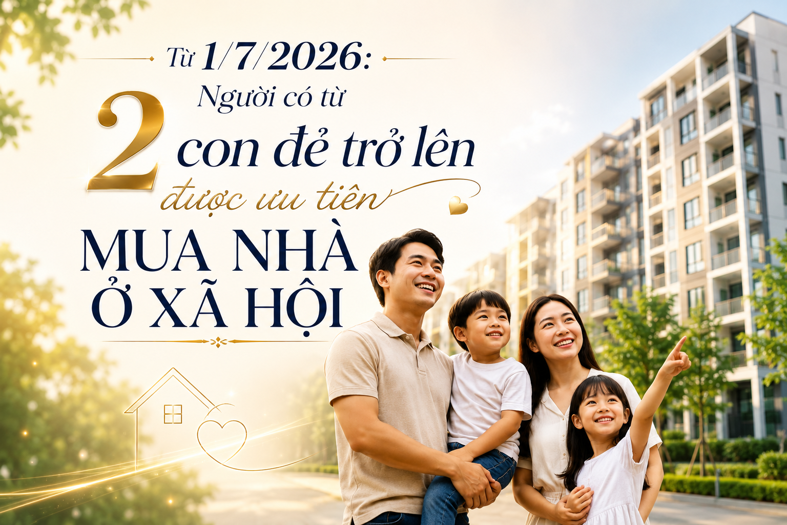Từ 1/7/2026: Người có từ 2 con đẻ trở lên được ưu tiên mua nhà ở xã hội