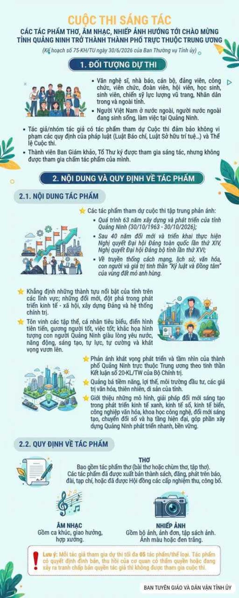 Cuộc thi sáng tác các tác phẩm thơ, âm nhạc, nhiếp ảnh hướng tới chào mừng tỉnh Quảng Ninh trở thành thành phố trực thuộc Trung ương 