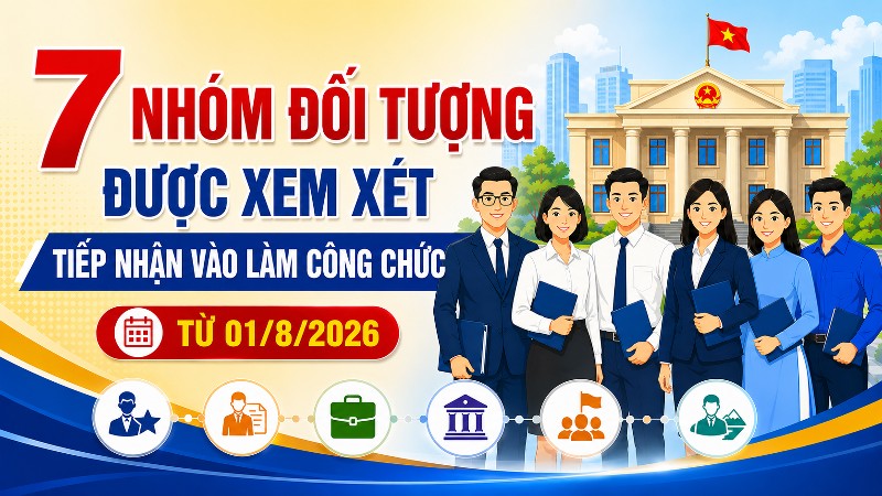 7 nhóm đối tượng được xem xét tiếp nhận vào làm công chức từ 01/8/2026