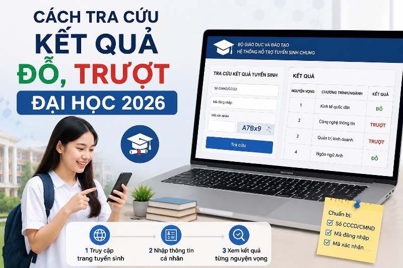 Cách tra cứu kết quả đỗ, trượt đại học 2026 theo từng nguyện vọng
