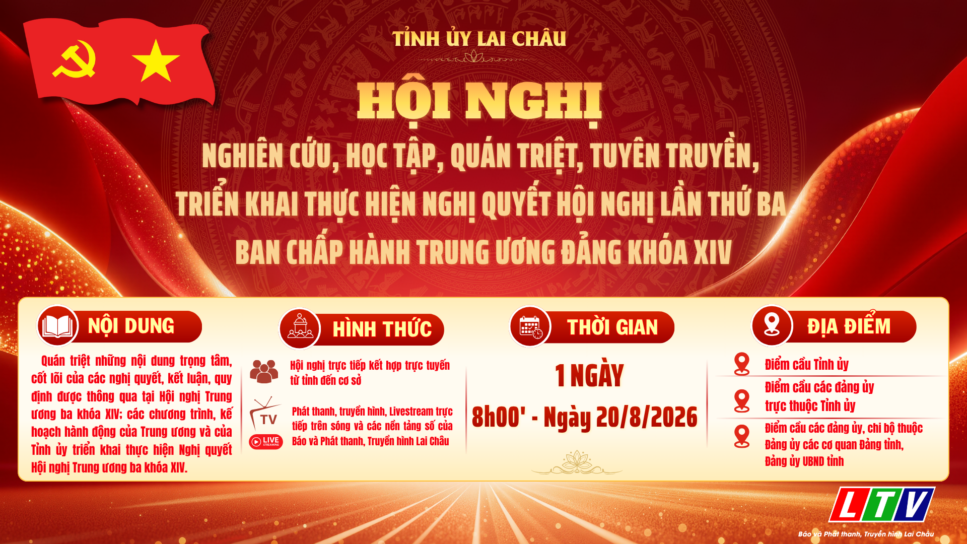 Ngày 20/8 sẽ triển khai Hội nghị nghiên cứu, học tập,  quán triệt, tuyên truyền, triển khai thực hiện Nghị quyết Hội nghị lần thứ ba Ban Chấp hành Trung ương Đảng khóa XIV