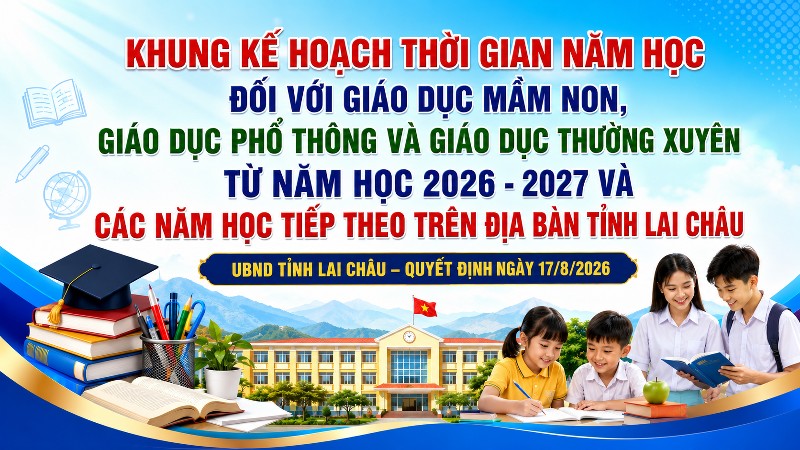 Khung kế hoạch thời gian năm học đối với giáo dục mầm non, giáo dục phổ thông và giáo dục thường xuyên từ năm học 2026 - 2027 và các năm học tiếp theo trên địa bàn tỉnh Lai Châu