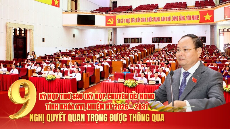 Kỳ họp thứ sáu (Kỳ họp chuyên đề) HĐND tỉnh khóa XVI, nhiệm kỳ 2026 – 2031 thông qua 9 nghị quyết quan trọng