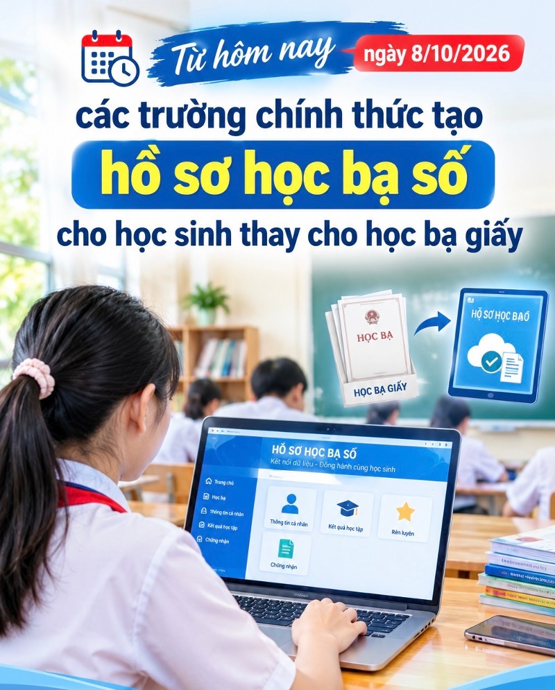 Từ hôm nay (8/10/2026), các trường chính thức tạo Học bạ số cho học sinh thay cho Học bạ giấy