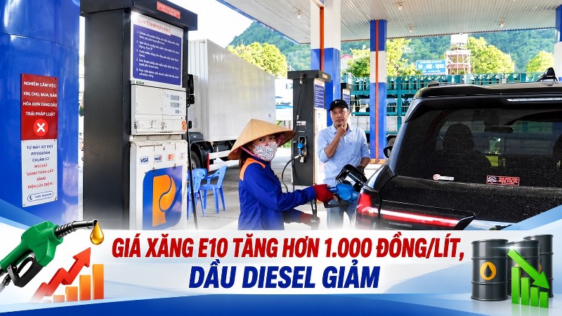 Giá xăng E10 tăng hơn 1.000 đồng/lít, dầu diesel giảm