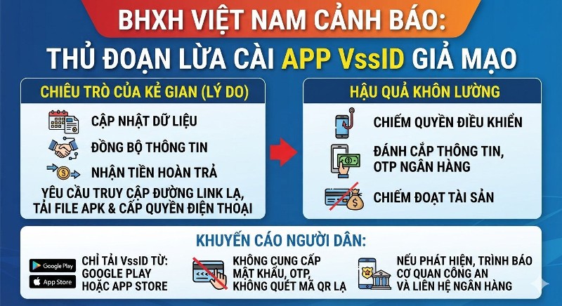 BHXH Việt Nam cảnh báo: Thủ đoạn lừa cài app VssID giả mạo