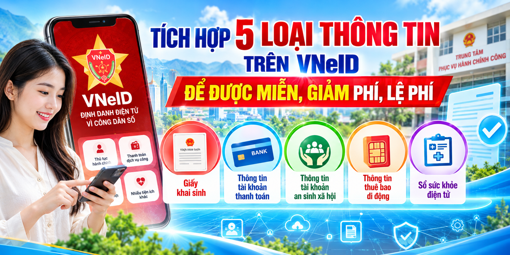 Tích hợp 5 loại thông tin trên VNeID để được miễn, giảm phí, lệ phí