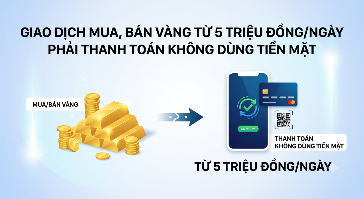 Giao dịch mua, bán vàng từ 5 triệu đồng/ngày phải thanh toán không dùng tiền mặt
