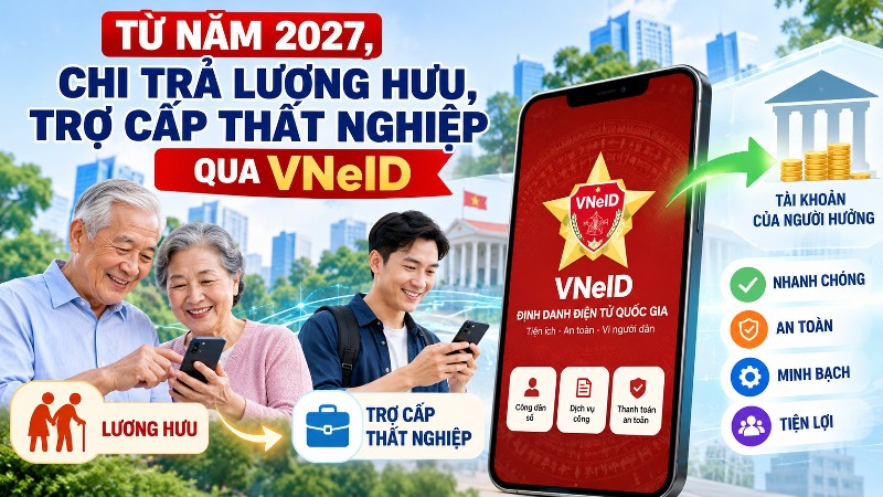 Từ năm 2027, chi trả lương hưu, trợ cấp thất nghiệp qua VNeID