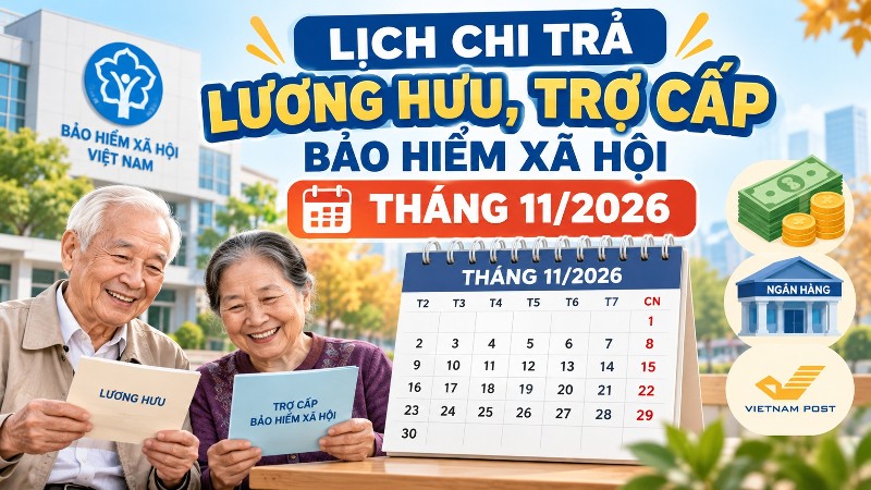Lịch chi trả lương hưu, trợ cấp bảo hiểm xã hội tháng 11/2026
