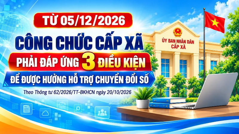 Từ 05/12/2026, công chức cấp xã phải đáp ứng 3 điều kiện để được hưởng hỗ trợ chuyển đổi số